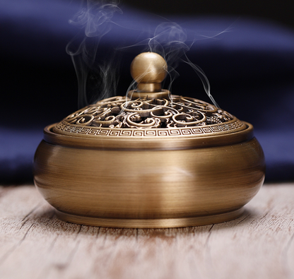 Zen Aura Exquisite Brass Incense Burner &amp; Powder Set