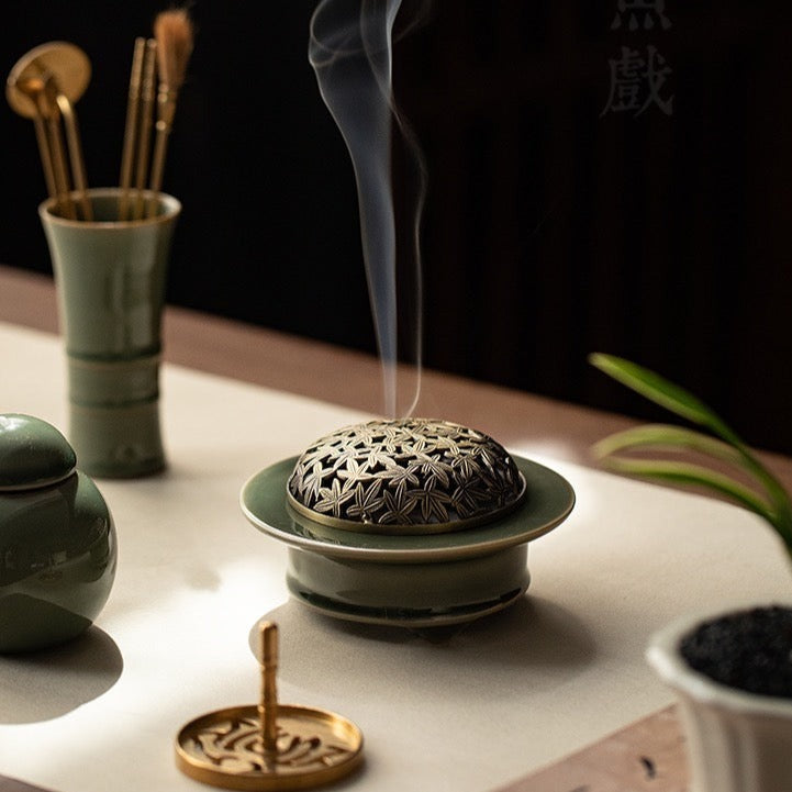 Zen Aura Celadon Tripod Incense Set