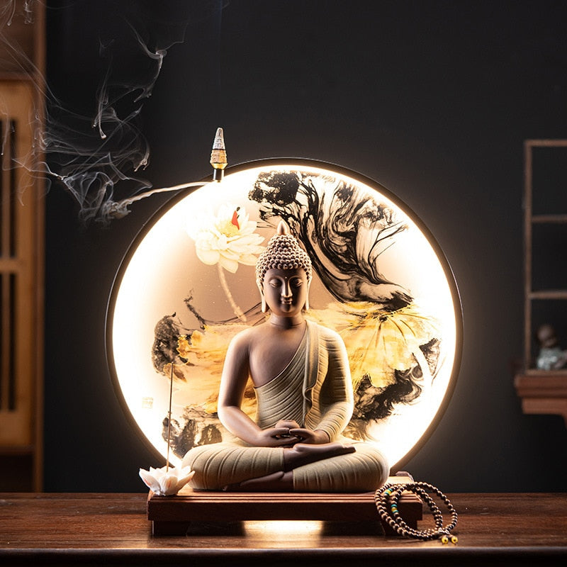 Zen Aura Large Buddha Statue &amp; Incense Burner