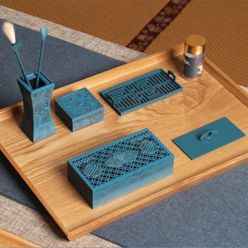 Zen Aura Legacy Collection: Pure Brass Blue-Printed Incense Set