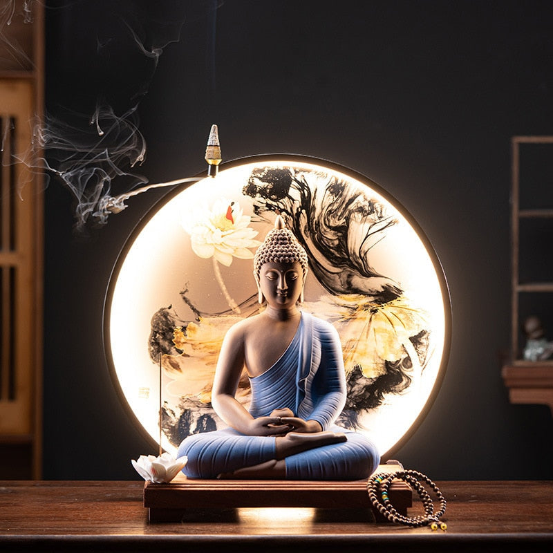 Zen Aura Large Buddha Statue &amp; Incense Burner