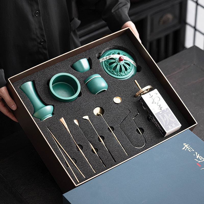 Zen Aura Peacock Green Incense Utensils Set