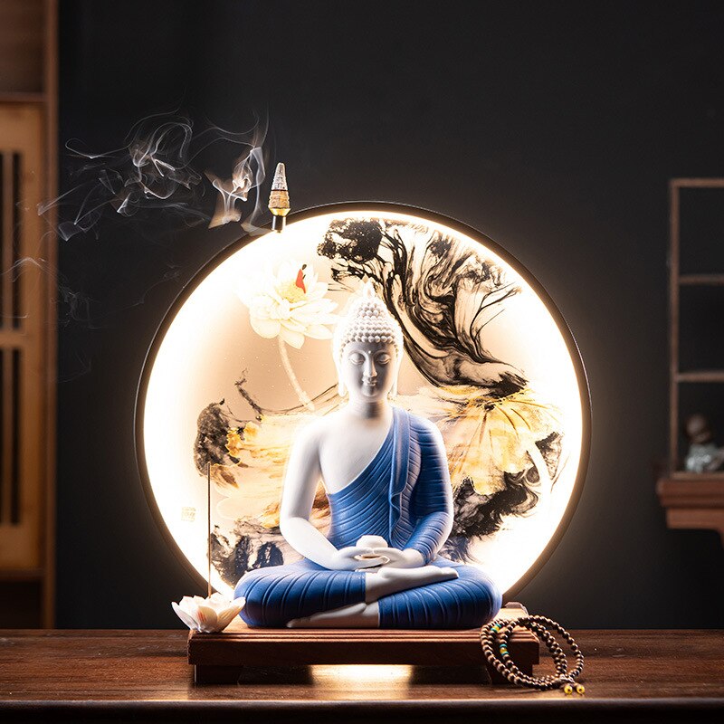 Zen Aura Large Buddha Statue &amp; Incense Burner