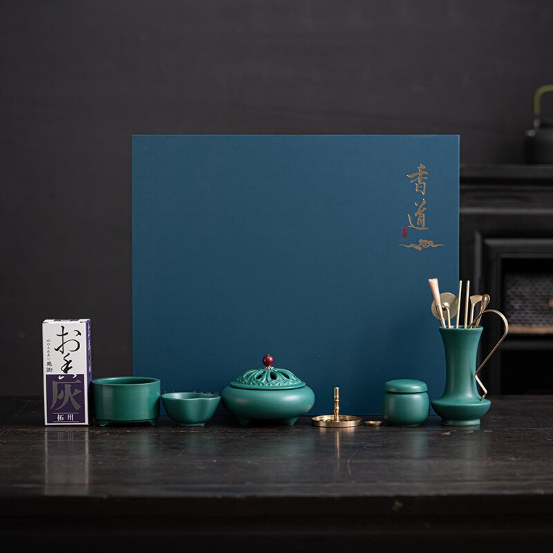 Zen Aura Peacock Green Incense Utensils Set